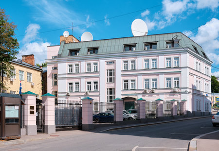 An old building from 1860, which currently houses the Australian Embassy in Moscow, Podkolokolny Pereulok: Moscow, Russia - July 29, 2022のeditorial素材