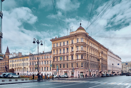 View of the former SF Mor profitable house, built in 1881-1882, the intersection of Stremyannaya Street and Marata Street, landmark: St. Petersburg, Russia - October 07, 2022のeditorial素材