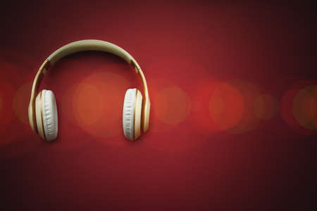 A top view of a white headphones. online music player appの写真素材