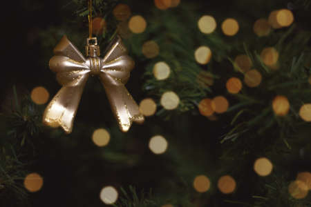 Decorated Christmas tree on blurred, sparkling and fairy backgroundの写真素材