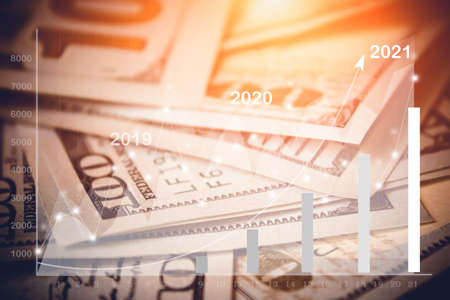 Close up perspective view of banknotes as background. Money and finance. Money and saving concept. Success, wealth and poverty, poorness concept. Business Growth conceptの写真素材