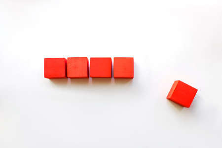 Five red blocks in loading bar. Goal planning business concept. copy space. Loading time or process conceptの写真素材