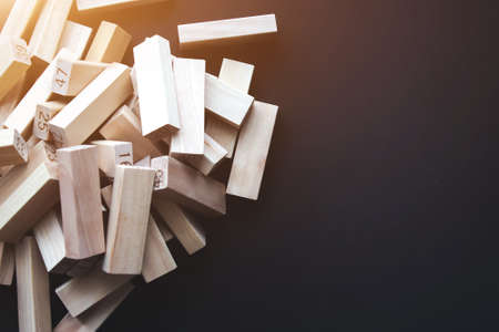 Wood blocks with copy space, brown background with sunshine. Human resources, management,...