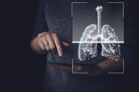 Healthcare and medicine, Covid-19, Doctor Scanning and diagnose virtual Human Lungs, Innovation and Medical technologyの写真素材