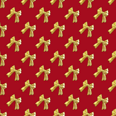 Seamless pattern background Gold bow on christmas red background. for holiday decorating greeting cards for wedding, birthday, Valentine's day, new year, Christmasの写真素材