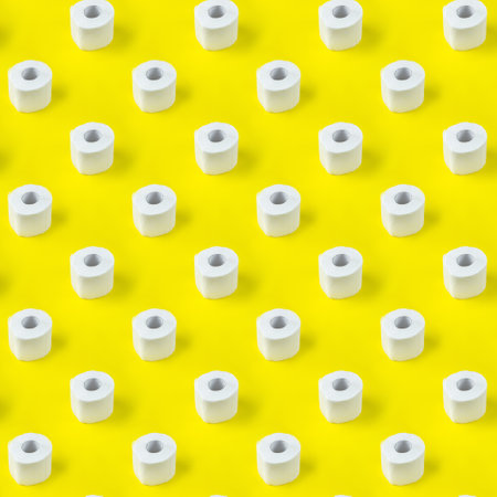 Pattern of toilet paper on a yellow background. Isometric view