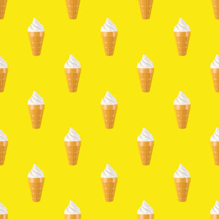Seamless pattern of a plastic ice-cream. Plastic fast food on yellow background. Concept of harmful artificial food. Food patternの写真素材