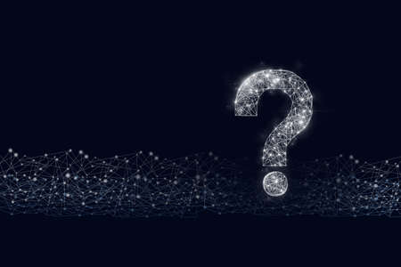 Question mark hologram on cyber dark blue backgroundの写真素材