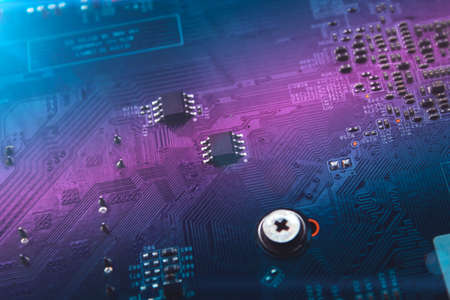 Selective focus of computer chip and other details. Electronic Circuit Board. Microchip.の写真素材