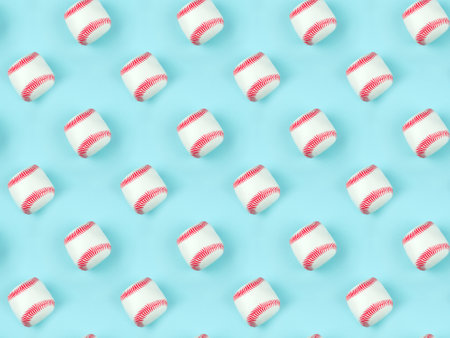 Seamless pattern of small white red ball for baseball sport game on blue background.の写真素材