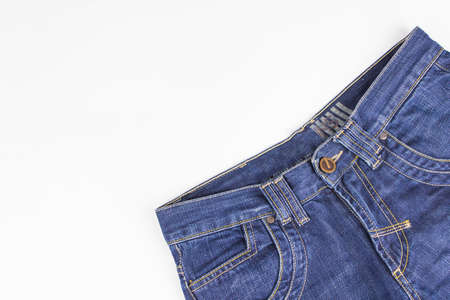 Top part of jeans, close-up. Part of jeans trousers with pockets. Copy space. Clothing, online store conceptsの写真素材