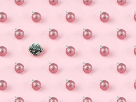 Christmas isometric Seamless New Year's Eve background with decorative balls and silver pine conesの写真素材
