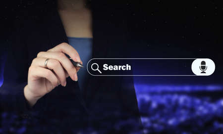 Search Bar for ui. Search Address and navigation bar icon. Hand holding digital graphic pen and...