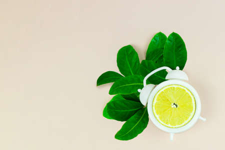 Lemon clock. Healthy eating and food concept. Clock Made With Lemon. Healthy eating and food concept