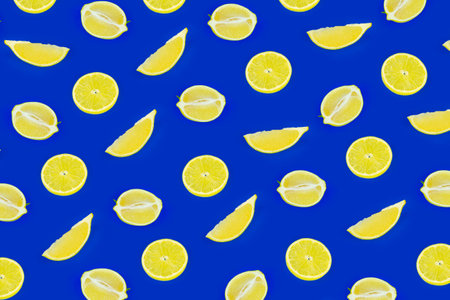 Seamless pattern of yellow lemon slices. Lemon fruit, citrus minimal concept, vitamin Cの写真素材