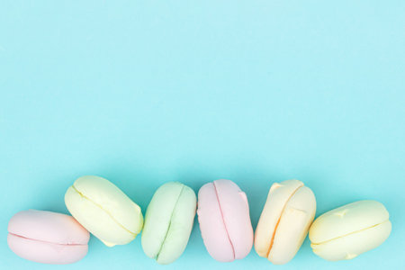Sweet and colorful marshmallow looks like french macaroonsの写真素材