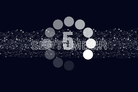 September 5th. Day 5 of month, Calendar date. Luminous loading digital hologram calendar date on dark blue background. Autumn month, day of the year conceptの写真素材