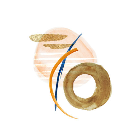 Minimalist poster with watercolor. Watercolor abstract brush strokes, freehand pastel elements, organic and nature shapesの写真素材