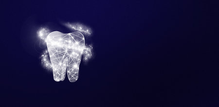 Low poly tooth protection medical concept. Protective vortex around too Care for oral and dental care concept. Dental hygiene and treatmentの写真素材