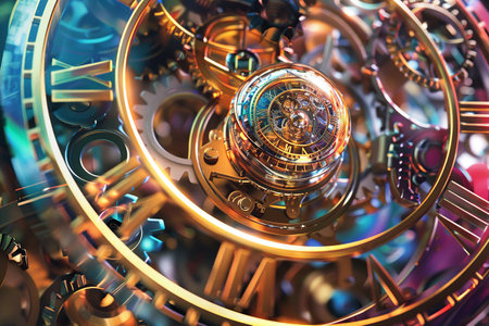 Surreal infinity time spiral in space, antique old clock abstract fractal spiral. Time travel concept. time spiral concept image Unusual watch with roman arabic numerals.の写真素材