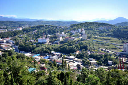 SOCHI, RUSSIA - SEPTEMBER, 2014: Cityscape of Sochi and mountainsのeditorial素材