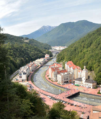 SOCHI, RUSSIA - SEPTEMBER, 2014: View of the Rose Farm, Krasnaya Polyana, Sochi, Russia. Built for the 2014 sports competition Games.のeditorial素材