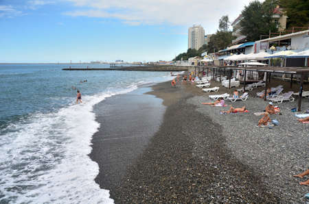 SOCHI, RUSSIA SEPTEMBER, 2013: View of the beach in the Sochi, Russiaの写真素材