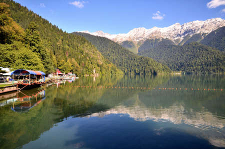 View of the mountain lake Rizza, Abkhaziaの写真素材
