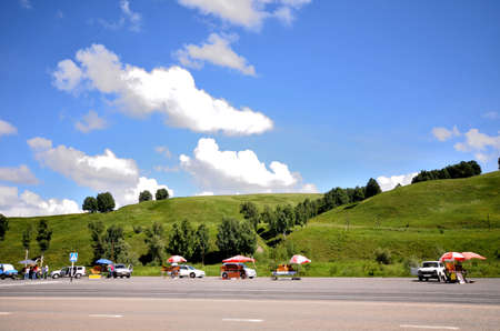 Roadside sale of honey. Russia, Altaiの写真素材