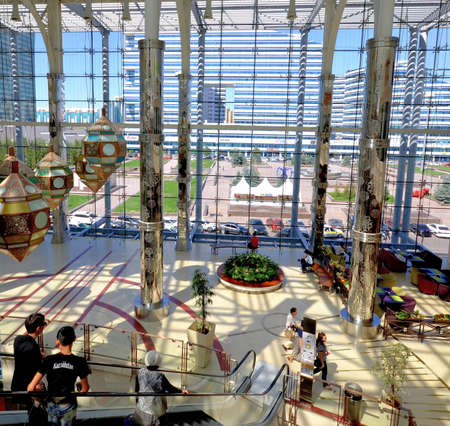 WATER-GREEN BOULEVARD, ASTANA, KAZAKHSTAN JULY, 2015: View from the shopping center on the water green Boulevardのeditorial素材