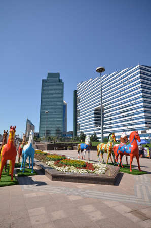 WATER-GREEN BOULEVARD, ASTANA, KAZAKHSTAN JULY, 2015: View high-rise buildings on the water-green boulevard.のeditorial素材