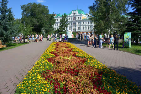 Omsk, Russia - August 6, 2016: Flower exhibition "Flora 65" in the Resurrection of the city park in the city of Omsk dayのeditorial素材