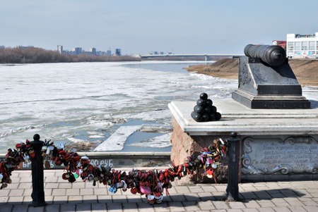Omsk, Russia - April 05: Castles fidelity at the confluence of two rivers Irtysh and Om. Omsk, Russiaのeditorial素材