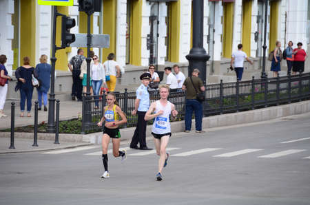 OMSK, RUSSIA - AUGUST 7: Marathon runners in action at the Siberian International Marathon on August 7, 2016 in Omsk.の写真素材