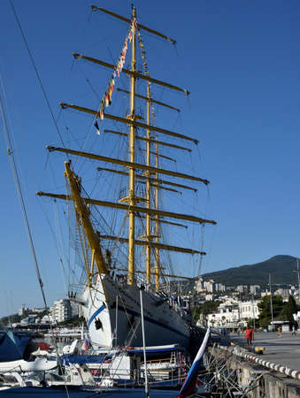 YALTA, CRIMEA SEPTEMBER 16, 2017: Ships at the pier in the port of Yalta