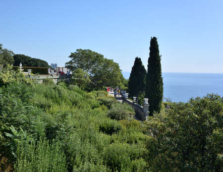 Yalta, Crimea - September, 14, 2017: A group of tourists admire the landscape of Mount Ai-Petriのeditorial素材