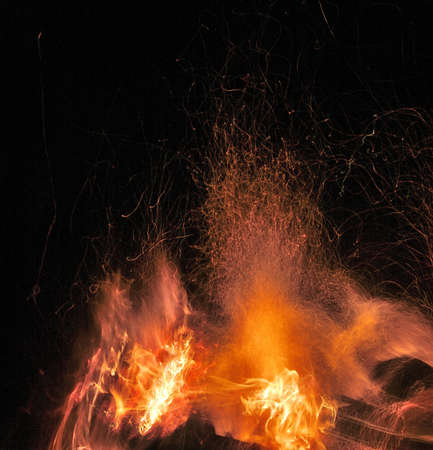 Night fire, Omsk region, Siberia, Russia                              