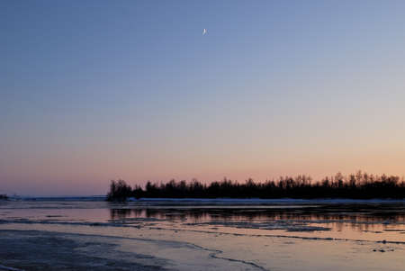Autumn ice drift on the Irtysh River, Omsk region, Siberia, Russia                              の写真素材