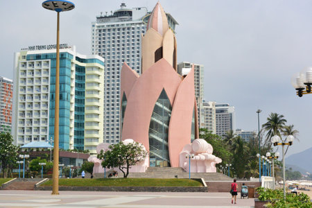 VIETNAM, NHA TRANG - MARCH 29, 2018: City of Nha Trang cityscape with high buildings and skyscrapers. Asian town business center landscape.のeditorial素材
