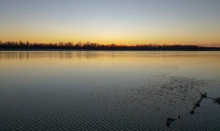 View of the autumnal bank of the Irtysh River in the Omsk Region.の写真素材