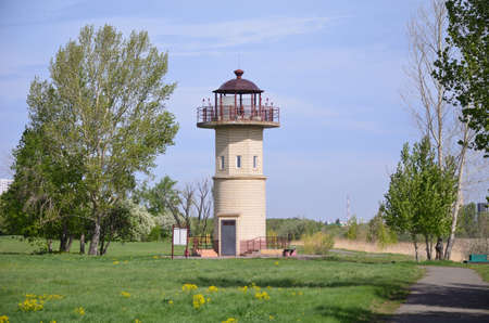 View of the observation tower of the natural park Bird Harbor in the city of Omskの写真素材