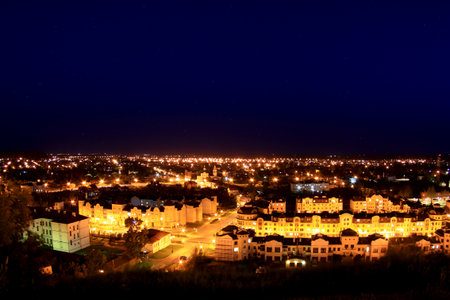 Night view of the city of Tobolsk from the Kremlin wallの写真素材