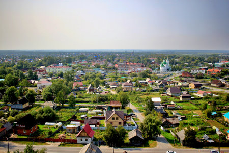 View of the lower part of the city of Tobolskの写真素材