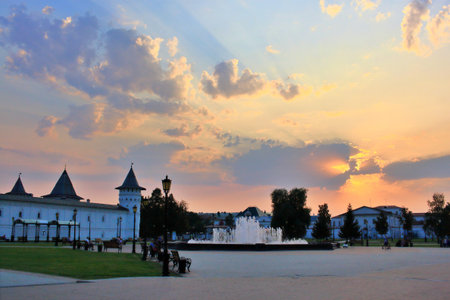 TOBOLSK, RUSSIA - AUGUST 25, 2021: Evening view of the Tobolsk Kremlin on Red Squareの写真素材