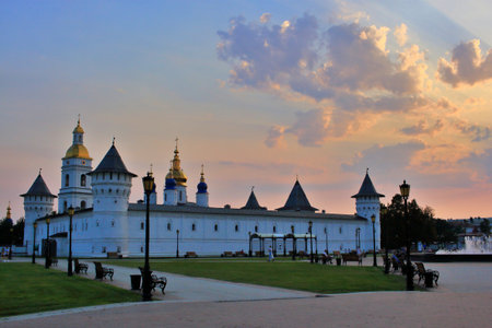 TOBOLSK, RUSSIA - AUGUST 25, 2021: Evening view of the Tobolsk Kremlin on Red Squareの写真素材