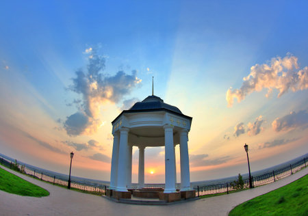 View of a beautiful sunset (fisheye lens)の写真素材