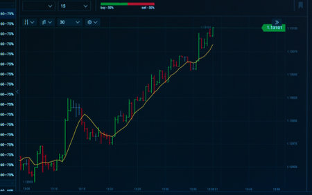 Stock market numbers and financial data displayed on trading screen of online investing platform. Financial graphs analysis stock market charts. Stock market chart with bars.の写真素材