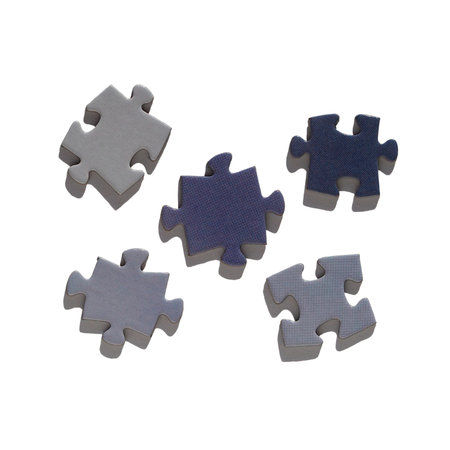 Puzzle pieces on a white background. Multi-colored puzzle pieces with hard shadows isolated on whiteの写真素材