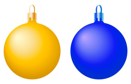 Blue and yellow Christmas balls-isolate. illustration of Christmas tree balls in the colors of the Ukrainian flag. Christmas Tree Toysの写真素材