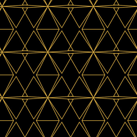 Golden texture.Seamless geometric pattern on the black background. Gold texture for abstract holiday backgroundのイラスト素材